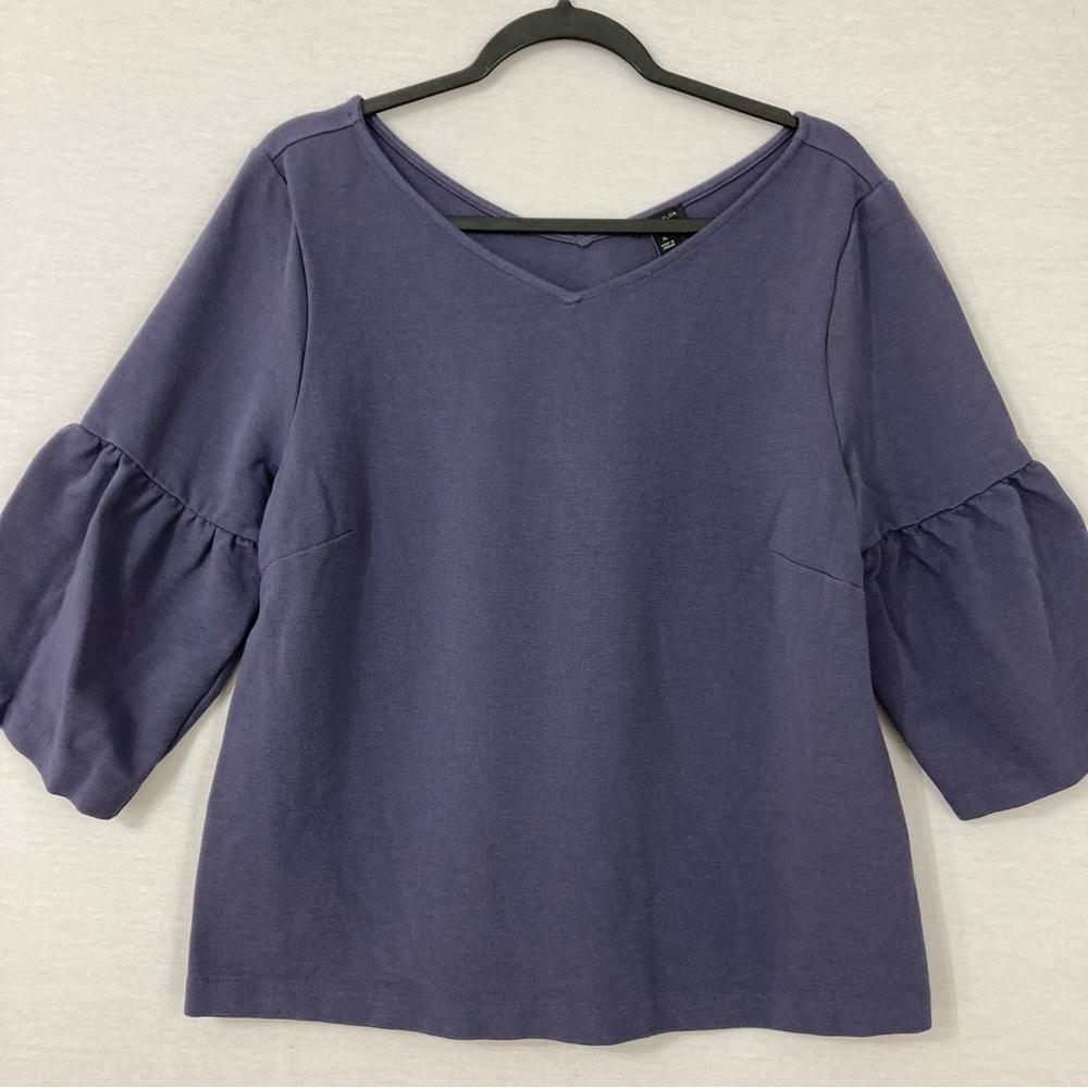 Ann Taylor Deep Blue Blouse with Puff Sleeves
